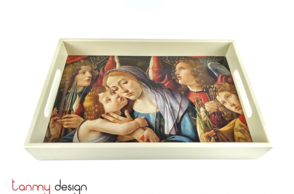 Cream rectangular lacquer tray attached with picture 19x30 cm